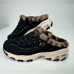 Skechers D’Lites Air Cooled Memory Foam Cloud Fur Lined Slip On, Leopard, Size 7